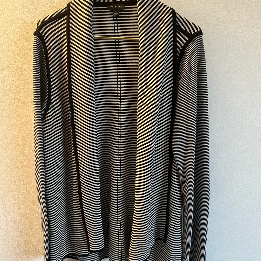 Talbots Black and White Striped Cardigan - Picture 1 of 6